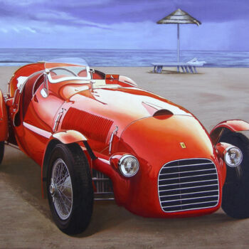 Painting titled "Ferrari166 spyder c…" by Francesco Capello, Original Artwork, Oil Mounted on Wood Stretcher frame