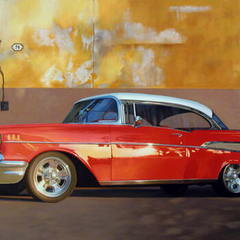 Painting titled "CHEVY BEL AIR" by Francesco Capello, Original Artwork, Oil Mounted on Wood Stretcher frame
