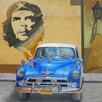 Pittura intitolato "Cuban car blu" da Francesco Capello, Opera d'arte originale, Olio Montato su Telaio per barella in legno