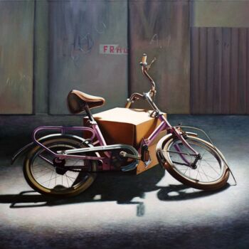Painting titled "BICI DI ELISA" by Francesco Capello, Original Artwork, Oil Mounted on Wood Stretcher frame