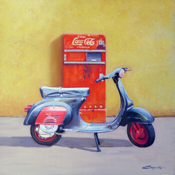 Painting titled "PAUSA" by Francesco Capello, Original Artwork, Oil Mounted on Wood Panel