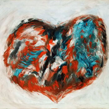 Malarstwo zatytułowany „Understanding Heart” autorstwa Francesco Dea, Oryginalna praca, Olej Zamontowany na Drewniana rama n…
