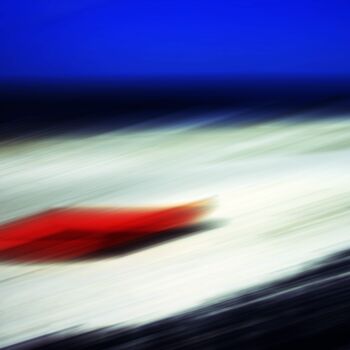 Photography titled "Red boat on the bea…" by Francesco, Original Artwork, Digital Photography Mounted on Plexiglass