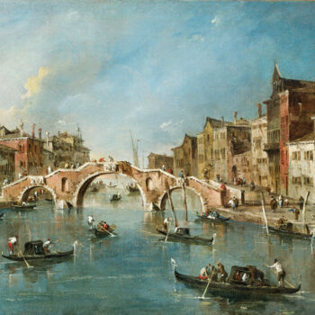 「Vue sur le canal du…」というタイトルの絵画 Francesco Guardiによって, オリジナルのアートワーク, オイル