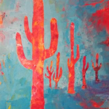 Painting titled "Cactus Rosso - oppo…" by Francesco Loggi, Original Artwork, Acrylic