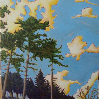Schilderij getiteld "Alberi e Nuvole" door Francesco Loggi, Origineel Kunstwerk, Olie