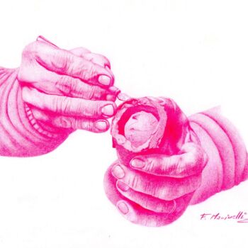 Disegno intitolato "Craftsman's hands" da Francesco Marinelli, Opera d'arte originale, Matite colorate