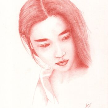 Rysunek zatytułowany „Asian lady” autorstwa Francesco Marinelli, Oryginalna praca, Ołówek
