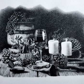 Drawing titled "Wine the King" by Francesco Marinelli, Original Artwork, Charcoal