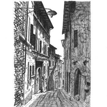 Drawing titled "street view" by Francesco Marinelli, Original Artwork, Ink