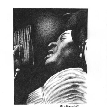 Dibujo titulada "Jazz Singer" por Francesco Marinelli, Obra de arte original, Carbón