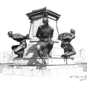 Tekening getiteld "Four moors statue" door Francesco Marinelli, Origineel Kunstwerk, Houtskool
