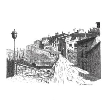 Tekening getiteld "Country side street…" door Francesco Marinelli, Origineel Kunstwerk, Inkt