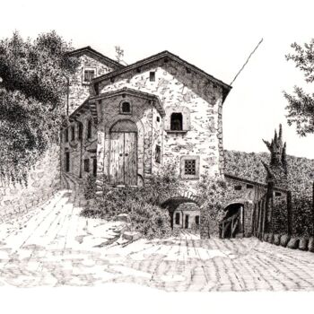 Tekening getiteld "The farm" door Francesco Marinelli, Origineel Kunstwerk, Inkt