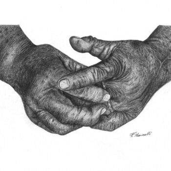 「Hands」というタイトルの描画 Francesco Marinelliによって, オリジナルのアートワーク, 木炭