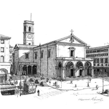 「Leghorn Cathedral S…」というタイトルの描画 Francesco Marinelliによって, オリジナルのアートワーク, インク