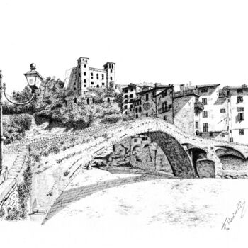 Painting titled "The old bridge" by Francesco Marinelli, Original Artwork, Ink