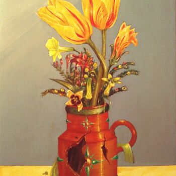 Painting titled "Tulipani" by Francesco Ricca, Original Artwork, Acrylic Mounted on Wood Stretcher frame
