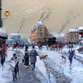 Schilderij getiteld "Snow in Paris citys…" door Francesco Tammaro, Origineel Kunstwerk, Olie Gemonteerd op Houten paneel