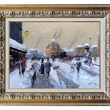 Painting titled "Snow in Paris - old…" by Francesco Tammaro, Original Artwork, Oil Mounted on Wood Panel
