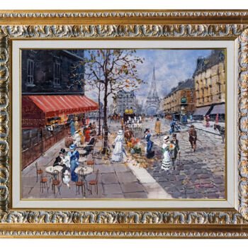 Painting titled "Paris cityscape - C…" by Francesco Tammaro, Original Artwork, Oil Mounted on Wood Panel