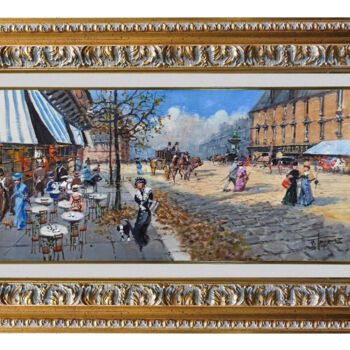 Painting titled "At Cafè - Paris Fre…" by Francesco Tammaro, Original Artwork, Oil Mounted on Wood Panel