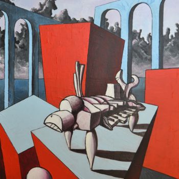 Painting titled "Il Toro ha un Piano…" by Oscar Francescutto, Original Artwork, Acrylic Mounted on Wood Stretcher frame