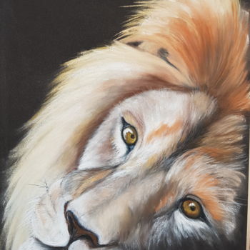 Dessin intitulée "Lion triste" par Francette Guittard, Œuvre d'art originale, Pastel