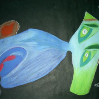 Painting titled "DOG HEAD THREE EARS…" by Franchelor, Original Artwork, Pastel