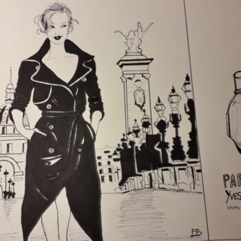 Drawing titled "Le parfum du pont A…" by Francine Bois, Original Artwork, Ink