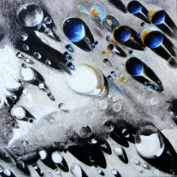 Schilderij getiteld "cosmic-blue-drops.j…" door Francine Quié, Origineel Kunstwerk, Acryl