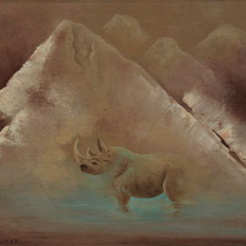 Painting titled "Rhinocéros" by Francine Saugey, Original Artwork