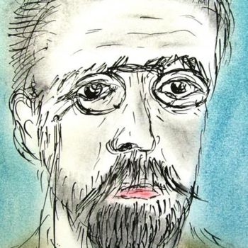 Drawing titled "EMILE ZOLA" by Francine Barbaray, Original Artwork