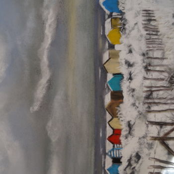 Pintura intitulada "Cabane en neige" por Franye, Obras de arte originais, Pastel