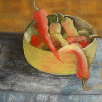 Painting titled "Piments de mon jard…" by Franye, Original Artwork, Pastel