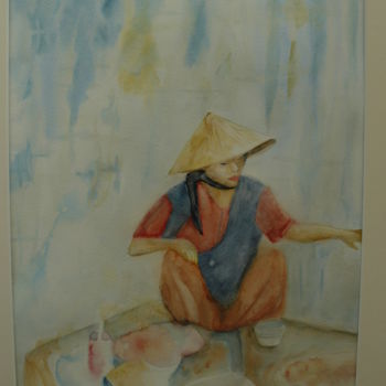 Painting titled "rue-d-hanoi-40x50.j…" by Franye, Original Artwork, Watercolor
