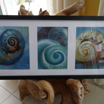 Painting titled "Triptyque coquillag…" by Franye, Original Artwork, Pastel