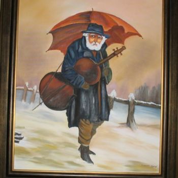 Картина под названием "Le vieux au paraplu…" - Francine Georget, Подлинное произведение искусства