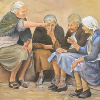 Painting titled "Les Causeuses" by Francine Legoff Jeanneret, Original Artwork