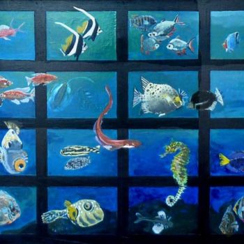 Painting titled "Poissons" by Francine Rosenwald : Parcours Artistique, Original Artwork