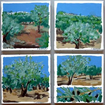 Pittura intitolato "4 petits oliviers" da Francine Rosenwald : Parcours Artistique, Opera d'arte originale