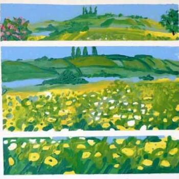 Malerei mit dem Titel "Horizon fleurs jaune" von Francine Rosenwald : Parcours Artistique, Original-Kunstwerk