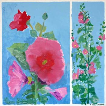 Painting titled "Trois roses trémièr…" by Francine Rosenwald : Parcours Artistique, Original Artwork