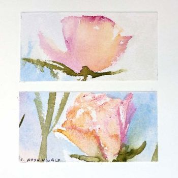 Painting titled "Aquarelle roses thés" by Francine Rosenwald : Parcours Artistique, Original Artwork