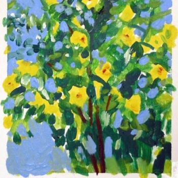 Painting titled "Arbuste jaune au Né…" by Francine Rosenwald : Parcours Artistique, Original Artwork
