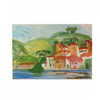 Pintura intitulada "Le village" por Francine Rosenwald : Parcours Artistique, Obras de arte originais