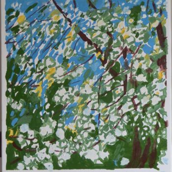 Painting titled "cerisier-en-fleurs.…" by Francine Rosenwald : Parcours Artistique, Original Artwork