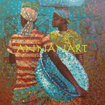 Malarstwo zatytułowany „Head Porters (Kaya…” autorstwa Francis Annan Affotey, Oryginalna praca