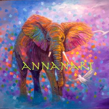 Painting titled "Elephant Expression…" by Francis Annan Affotey, Original Artwork
