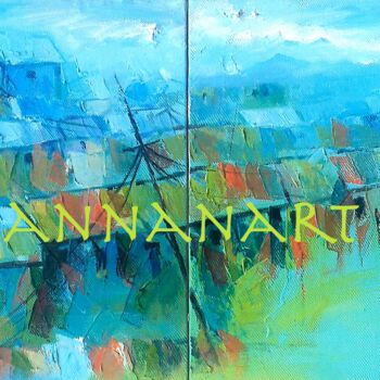 Painting titled "Jamestown 32"x12"" by Francis Annan Affotey, Original Artwork